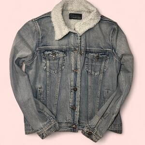 Blue denim jacket with white